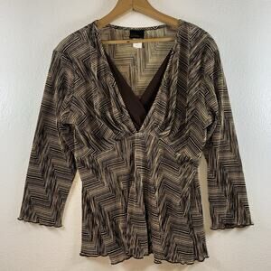 Vintage Women Y2K‎ Textured Layered Top Sz L Empire Lettuce Hem Office Siren